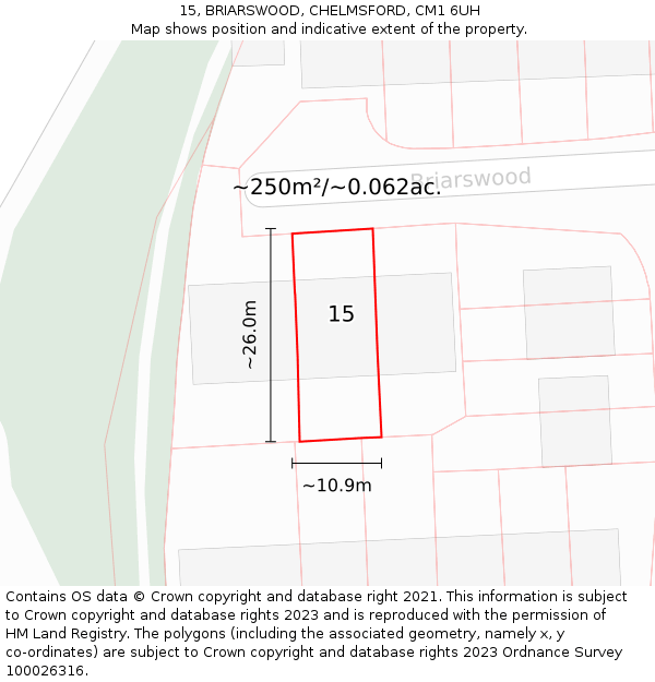 15, BRIARSWOOD, CHELMSFORD, CM1 6UH: Plot and title map