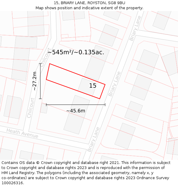 15, BRIARY LANE, ROYSTON, SG8 9BU: Plot and title map