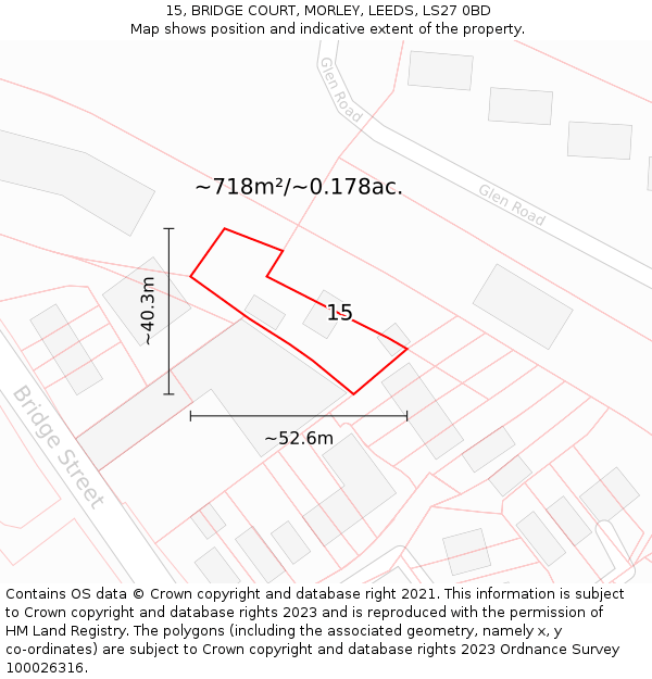 15, BRIDGE COURT, MORLEY, LEEDS, LS27 0BD: Plot and title map