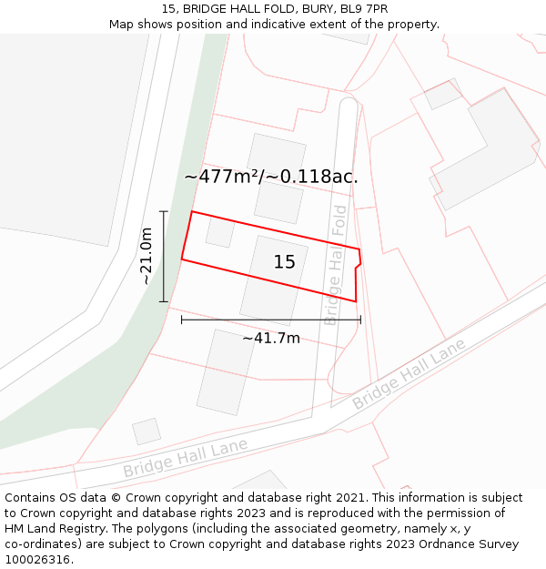 15, BRIDGE HALL FOLD, BURY, BL9 7PR: Plot and title map