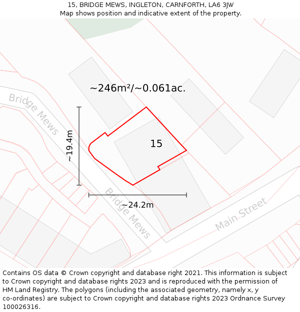 15, BRIDGE MEWS, INGLETON, CARNFORTH, LA6 3JW: Plot and title map