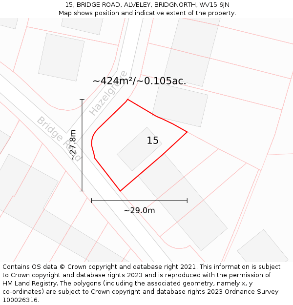 15, BRIDGE ROAD, ALVELEY, BRIDGNORTH, WV15 6JN: Plot and title map