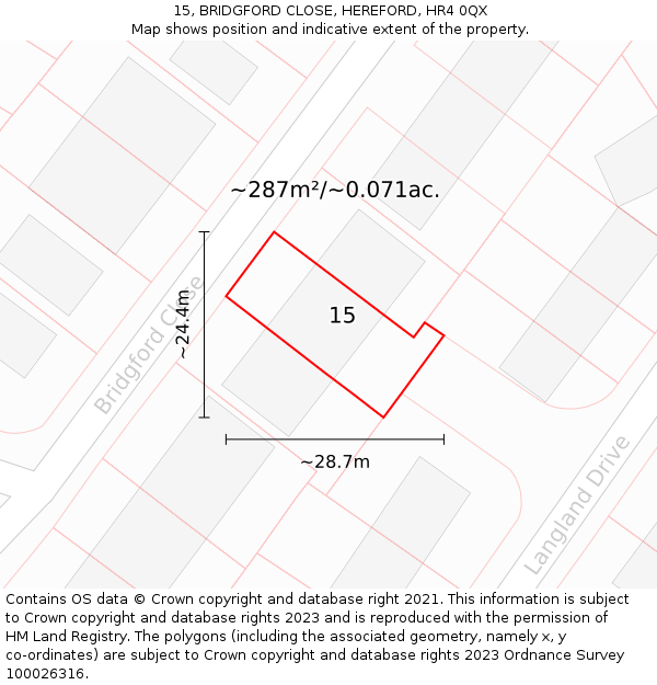 15, BRIDGFORD CLOSE, HEREFORD, HR4 0QX: Plot and title map