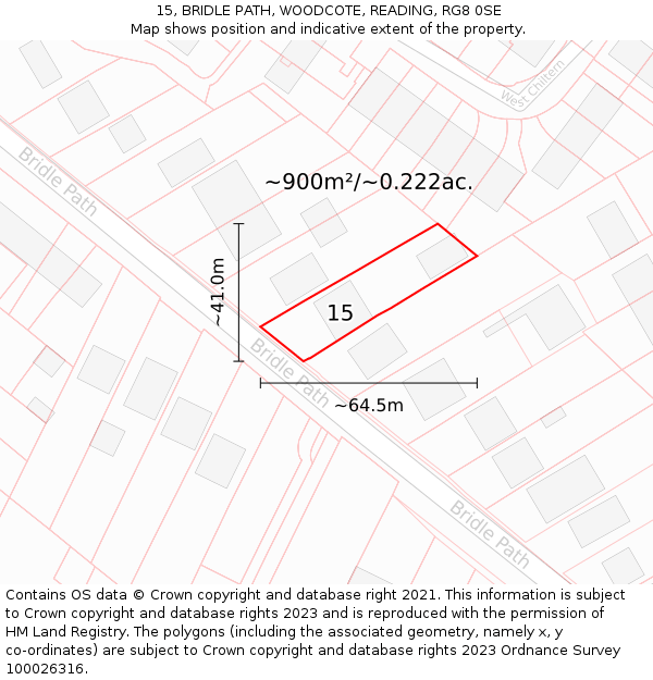 15, BRIDLE PATH, WOODCOTE, READING, RG8 0SE: Plot and title map