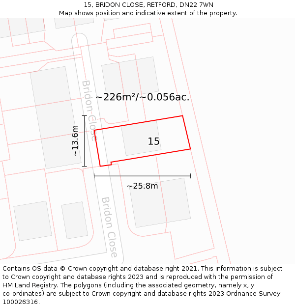 15, BRIDON CLOSE, RETFORD, DN22 7WN: Plot and title map