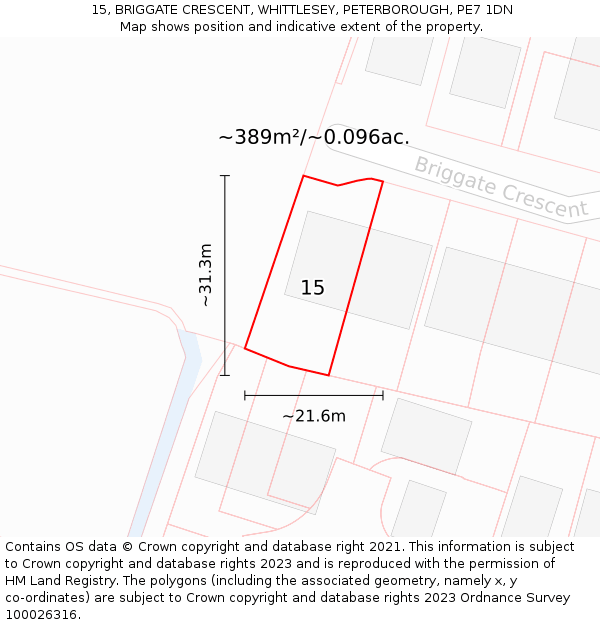 15, BRIGGATE CRESCENT, WHITTLESEY, PETERBOROUGH, PE7 1DN: Plot and title map