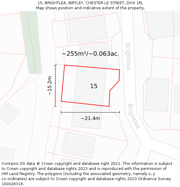 15, BRIGHTLEA, BIRTLEY, CHESTER LE STREET, DH3 1RL: Plot and title map