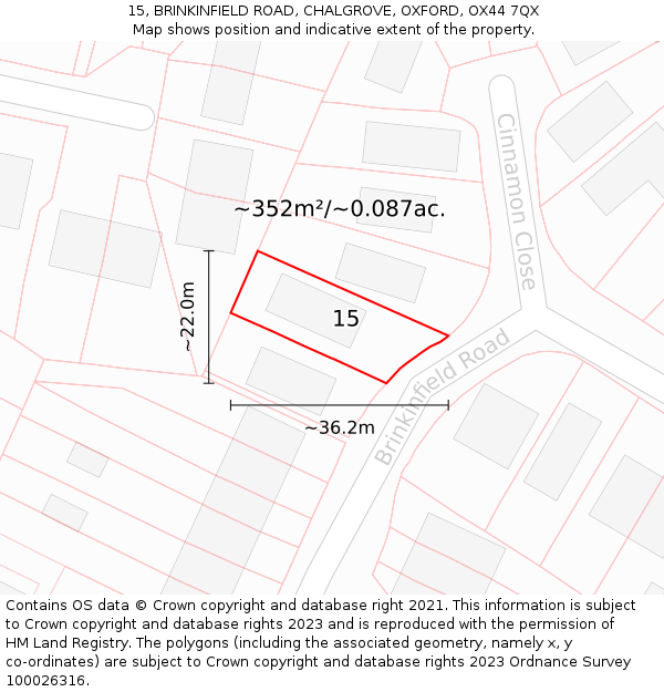 15, BRINKINFIELD ROAD, CHALGROVE, OXFORD, OX44 7QX: Plot and title map