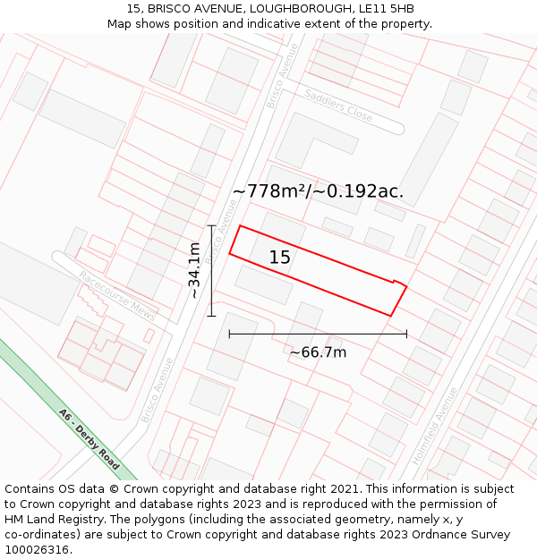 15, BRISCO AVENUE, LOUGHBOROUGH, LE11 5HB: Plot and title map