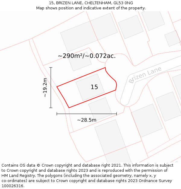 15, BRIZEN LANE, CHELTENHAM, GL53 0NG: Plot and title map