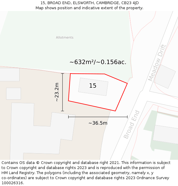 15, BROAD END, ELSWORTH, CAMBRIDGE, CB23 4JD: Plot and title map