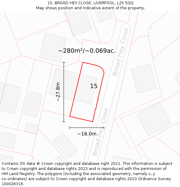 15, BROAD HEY CLOSE, LIVERPOOL, L25 5QQ: Plot and title map