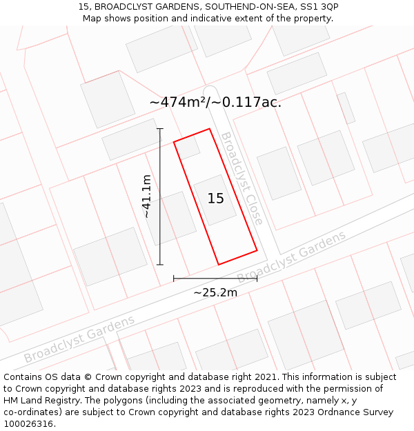 15, BROADCLYST GARDENS, SOUTHEND-ON-SEA, SS1 3QP: Plot and title map