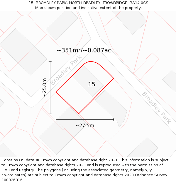15, BROADLEY PARK, NORTH BRADLEY, TROWBRIDGE, BA14 0SS: Plot and title map