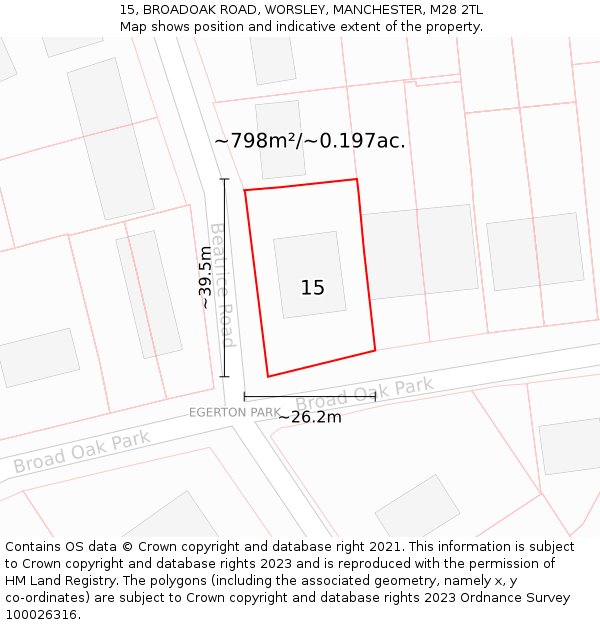 15, BROADOAK ROAD, WORSLEY, MANCHESTER, M28 2TL: Plot and title map