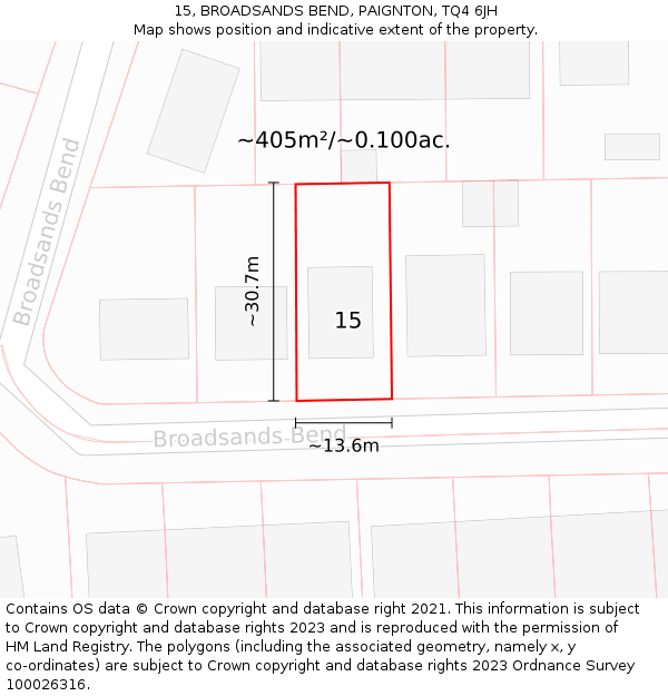 15, BROADSANDS BEND, PAIGNTON, TQ4 6JH: Plot and title map