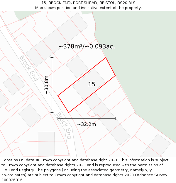 15, BROCK END, PORTISHEAD, BRISTOL, BS20 8LS: Plot and title map