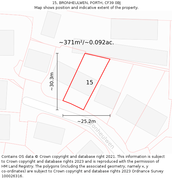 15, BRONHEULWEN, PORTH, CF39 0BJ: Plot and title map