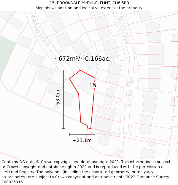 15, BROOKDALE AVENUE, FLINT, CH6 5RB: Plot and title map