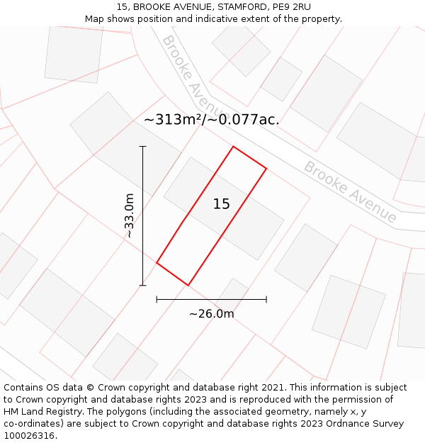 15, BROOKE AVENUE, STAMFORD, PE9 2RU: Plot and title map