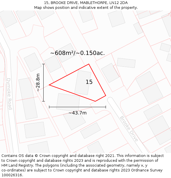 15, BROOKE DRIVE, MABLETHORPE, LN12 2DA: Plot and title map