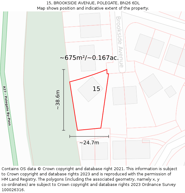 15, BROOKSIDE AVENUE, POLEGATE, BN26 6DL: Plot and title map