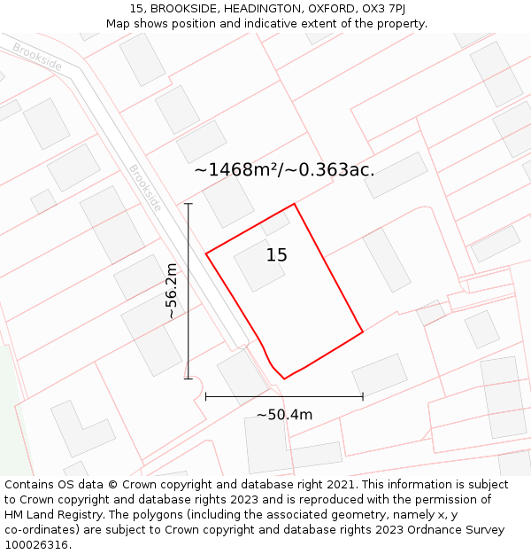 15, BROOKSIDE, HEADINGTON, OXFORD, OX3 7PJ: Plot and title map