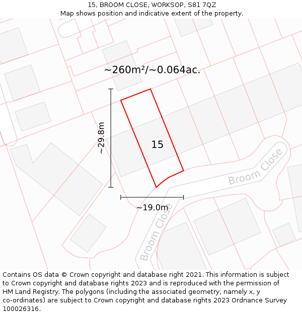 15, BROOM CLOSE, WORKSOP, S81 7QZ: Plot and title map