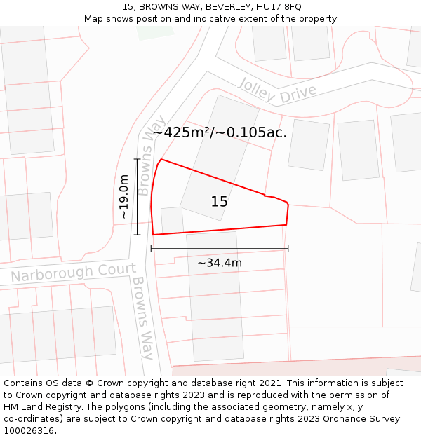 15, BROWNS WAY, BEVERLEY, HU17 8FQ: Plot and title map