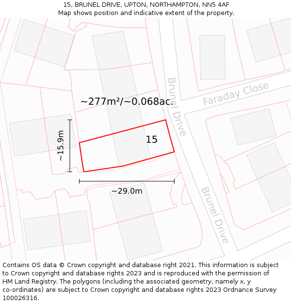 15, BRUNEL DRIVE, UPTON, NORTHAMPTON, NN5 4AF: Plot and title map