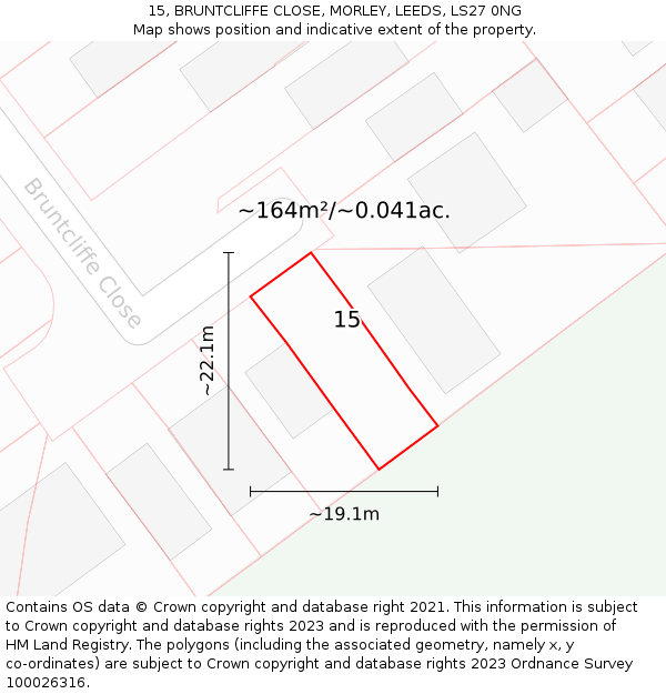 15, BRUNTCLIFFE CLOSE, MORLEY, LEEDS, LS27 0NG: Plot and title map