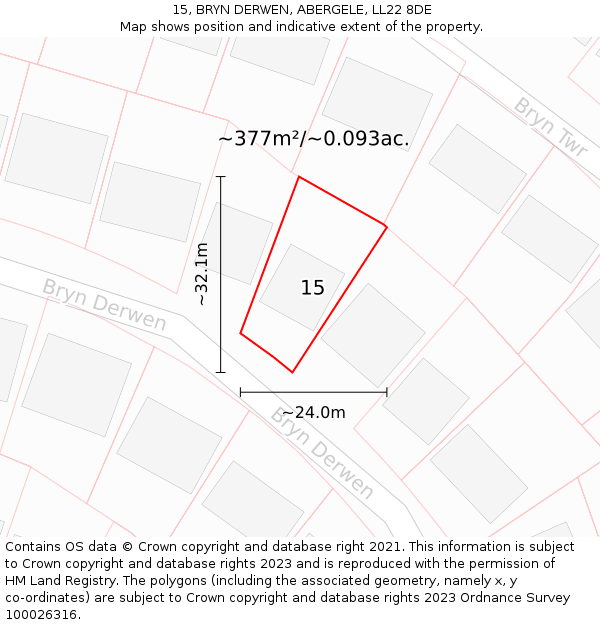 15, BRYN DERWEN, ABERGELE, LL22 8DE: Plot and title map