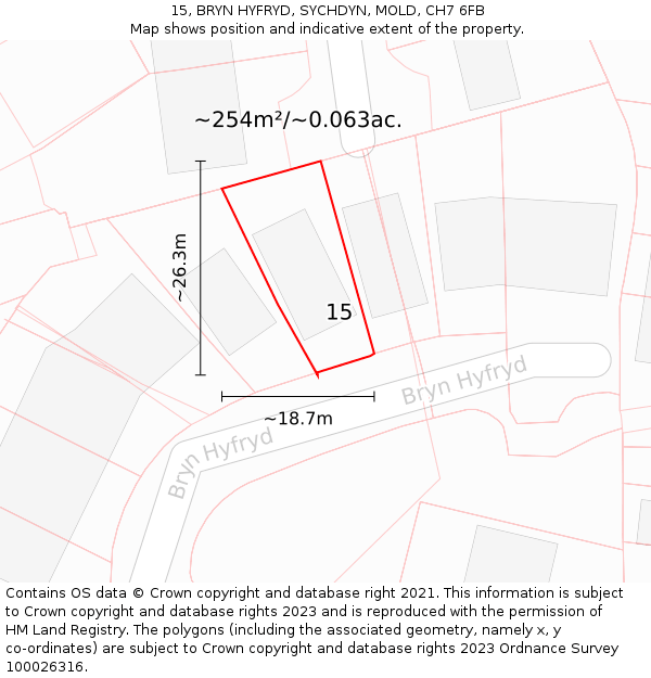 15, BRYN HYFRYD, SYCHDYN, MOLD, CH7 6FB: Plot and title map