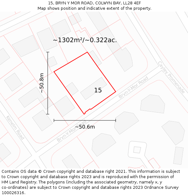 15, BRYN Y MOR ROAD, COLWYN BAY, LL28 4EF: Plot and title map