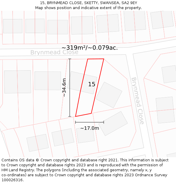 15, BRYNMEAD CLOSE, SKETTY, SWANSEA, SA2 9EY: Plot and title map