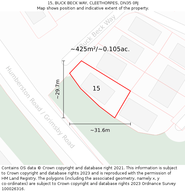 15, BUCK BECK WAY, CLEETHORPES, DN35 0RJ: Plot and title map