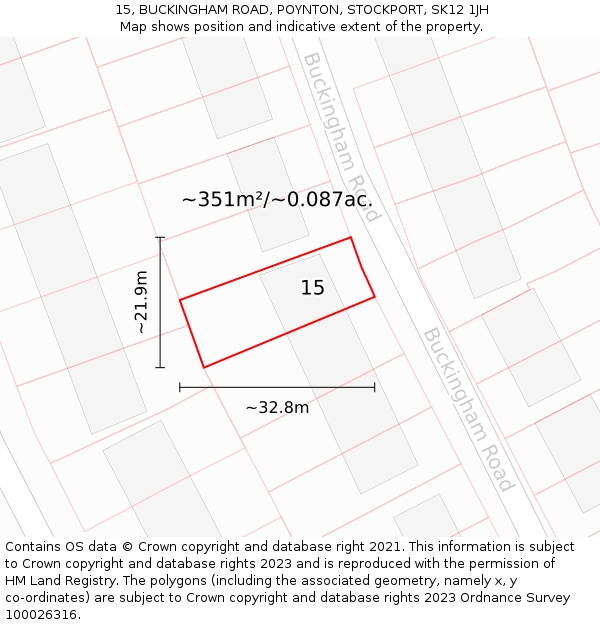 15, BUCKINGHAM ROAD, POYNTON, STOCKPORT, SK12 1JH: Plot and title map