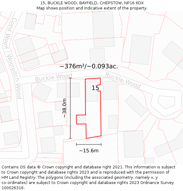 15, BUCKLE WOOD, BAYFIELD, CHEPSTOW, NP16 6DX: Plot and title map