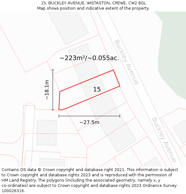 15, BUCKLEY AVENUE, WISTASTON, CREWE, CW2 8GL: Plot and title map