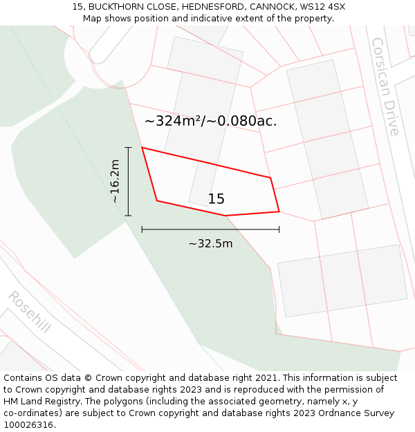 15, BUCKTHORN CLOSE, HEDNESFORD, CANNOCK, WS12 4SX: Plot and title map