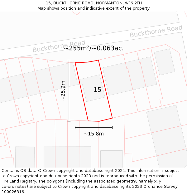 15, BUCKTHORNE ROAD, NORMANTON, WF6 2FH: Plot and title map