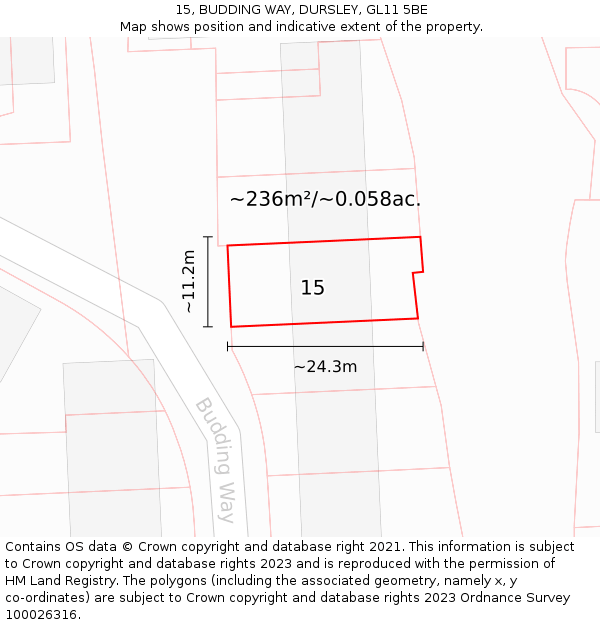 15, BUDDING WAY, DURSLEY, GL11 5BE: Plot and title map