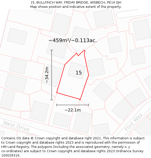 15, BULLFINCH WAY, FRIDAY BRIDGE, WISBECH, PE14 0JH: Plot and title map