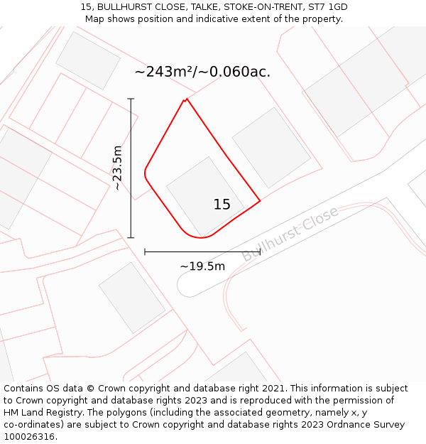 15, BULLHURST CLOSE, TALKE, STOKE-ON-TRENT, ST7 1GD: Plot and title map