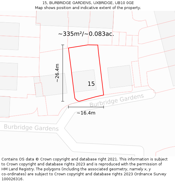 15, BURBRIDGE GARDENS, UXBRIDGE, UB10 0GE: Plot and title map