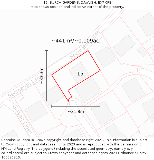 15, BURCH GARDENS, DAWLISH, EX7 0RE: Plot and title map