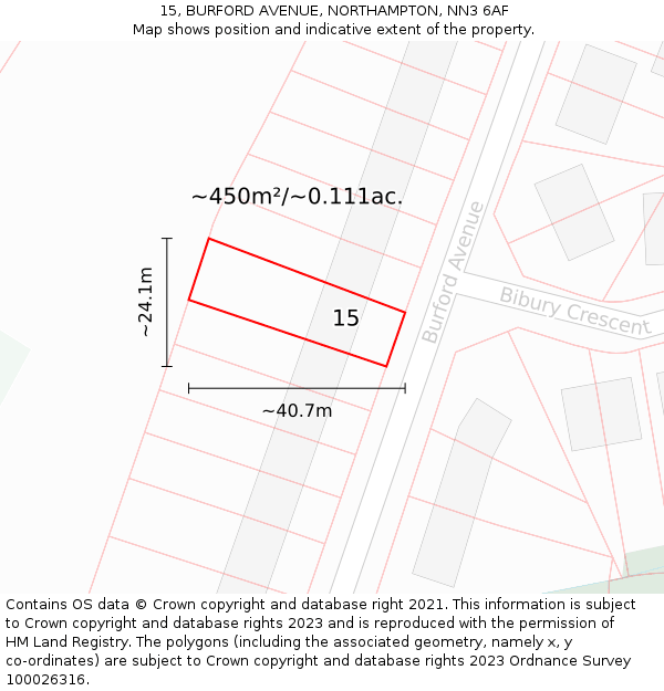 15, BURFORD AVENUE, NORTHAMPTON, NN3 6AF: Plot and title map