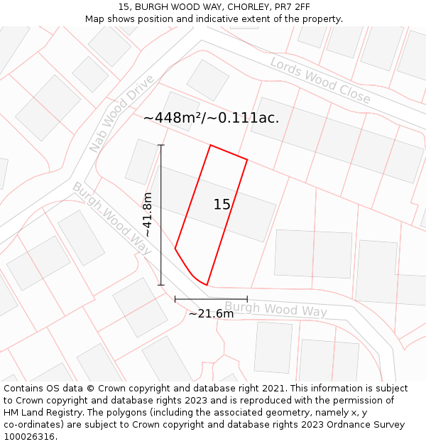 15, BURGH WOOD WAY, CHORLEY, PR7 2FF: Plot and title map