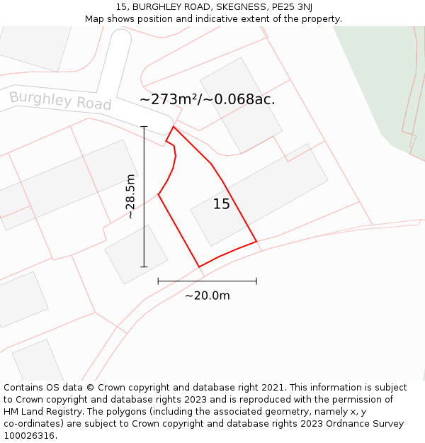 15, BURGHLEY ROAD, SKEGNESS, PE25 3NJ: Plot and title map