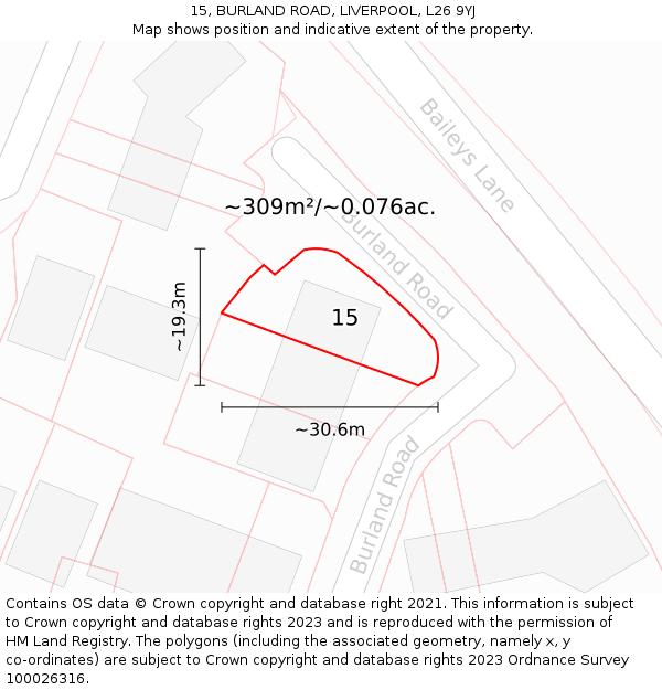 15, BURLAND ROAD, LIVERPOOL, L26 9YJ: Plot and title map